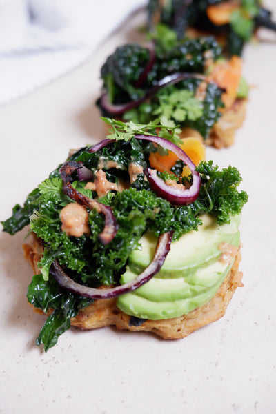 Carrot Fritters And Kale Satay