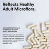 Capsules with text about healthy adult microflora and microbiotics on a light background