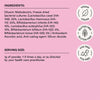Ingredients list and labels for a dietary supplement on a pink background