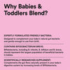 Pink background with text about friendly bacteria for babies and toddlers