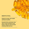 Yellow capsules with text about the benefits of EFAs on a yellow background