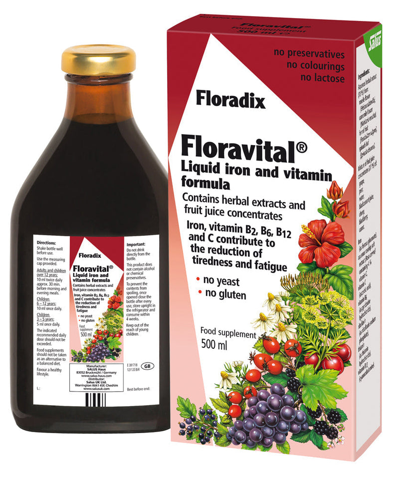 Floradix Floravital Gluten & Yeast Free Liquid Iron & Vitamin Formula 500ml